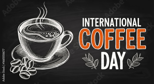 Celebrating international coffee day with chalkboard art design
