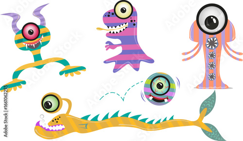 Cute scary one-eyed Monsters concept vector