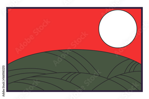 横向きのシンプル花札単品アイコン　芒に月