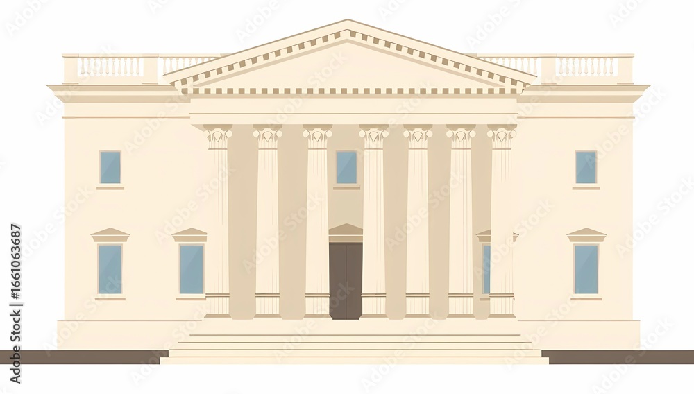 Obraz premium Parliament Building Minimalist. An illustration design of a generic parliament building with classic columns, representing governance and democratic institutions, minimal and clean style.