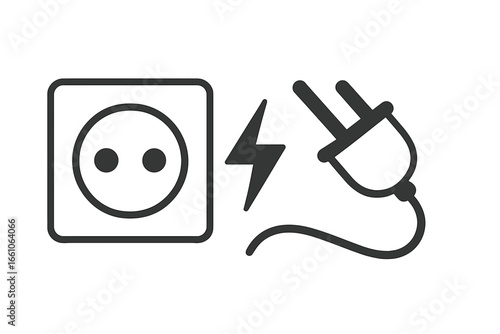 Power socket and plug vector icon illustration. Electrical connection and energy concept. Outlet, adapter, and cord symbol for electricity supply. Minimalist design for power.