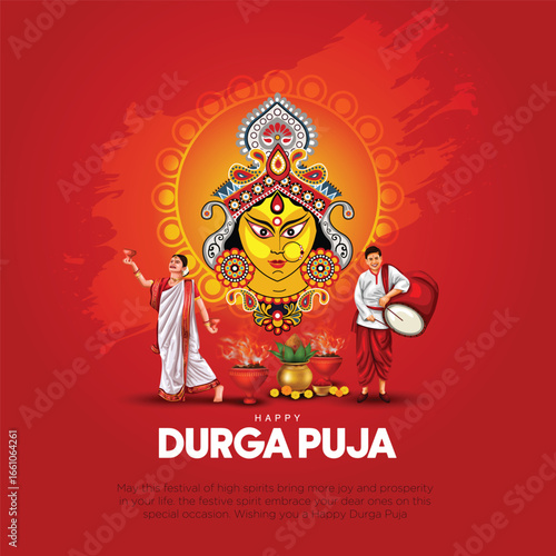 indian God durga in Happy Durga Puja Subh Navratri background. vector illustration