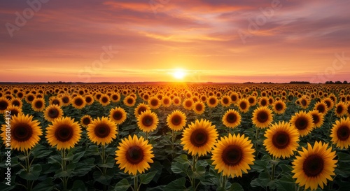 Vibrant Sunset over a Field of Sunflowers