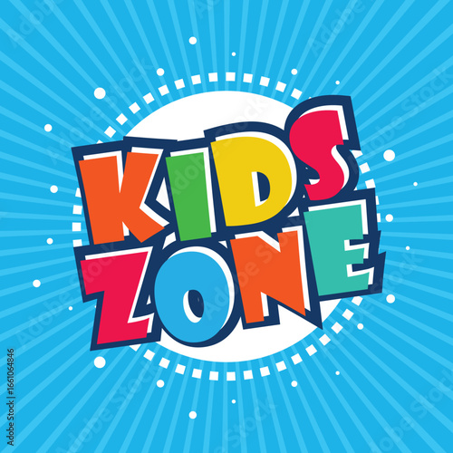 Latest design of kids zone typography text design with cartoon style on blue background. Vector of kids zone illustrated design.