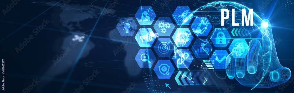 Fototapeta premium PLM Product lifecycle management system technology concept. Technology, Internet and network concept. 3d illustration