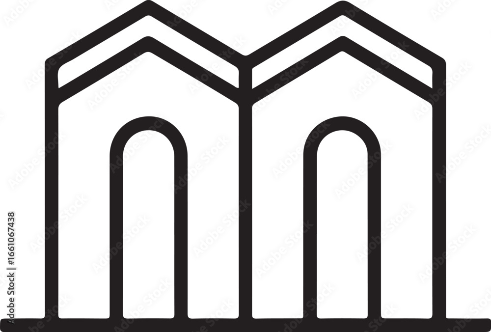 Fototapeta premium Modern twin buildings geometric outline architectural icon simple design