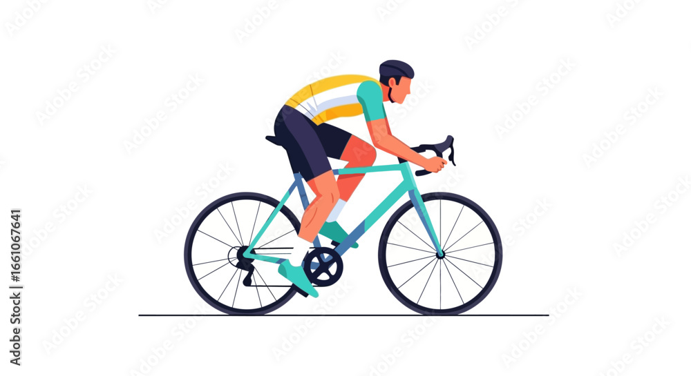 Fototapeta premium Vector illustration of a male cyclist riding a modern road bicycle, isolated on a white background for sports design.