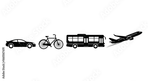 Transportation Icons Car, Bicycle, Bus, Airplane