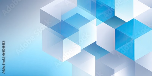 Abstract geometric pattern of overlapping cubes in light blue and white