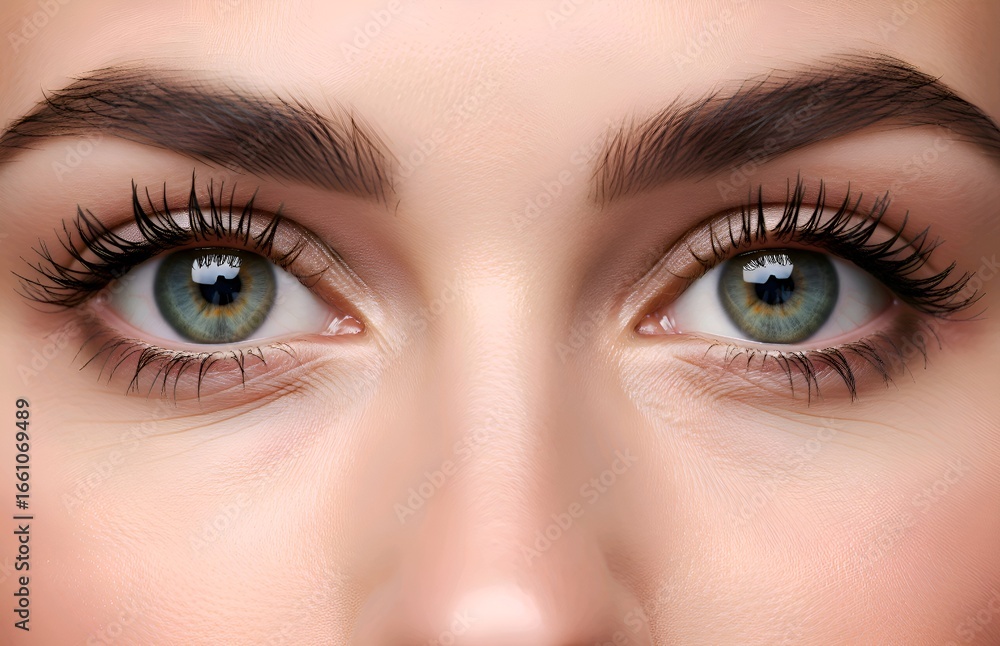 Fototapeta premium Close Up of Beautiful Female Eyes with Long Eyelashes and Green Blue Iris