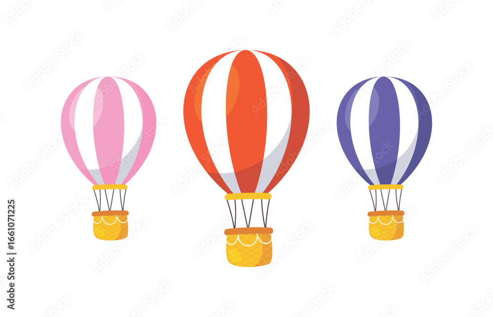 Obraz premium Air balloon in vector cartoon with colorful using coloring page. Parachute vector on white background.