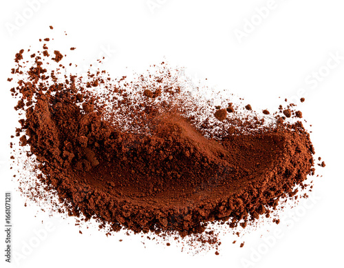 Ground Coffee Splatter and Powder Explosion Effect, isolated on transparent background.