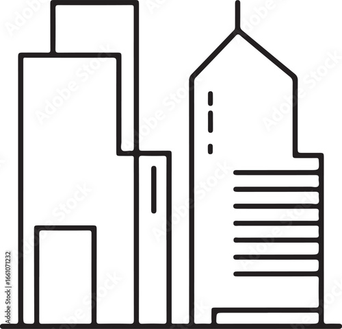 Modern city skyline with tall buildings and architectural structures line art graphic