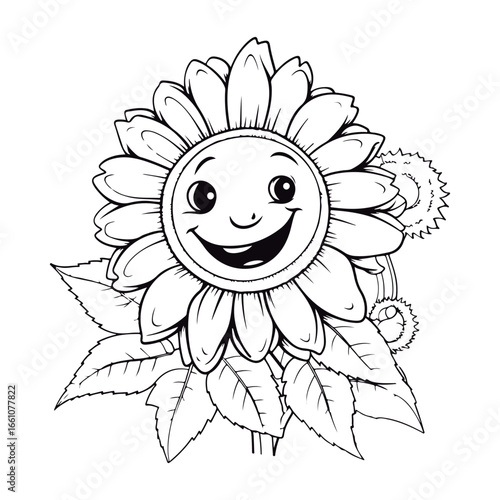 Coloring book for children baby smiling sunflower vector illustration isolated on a white background.