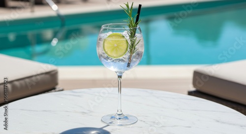 Gin and Tonic Cocktail by Poolside