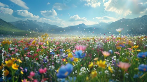 field of spring flowers and perfect sky