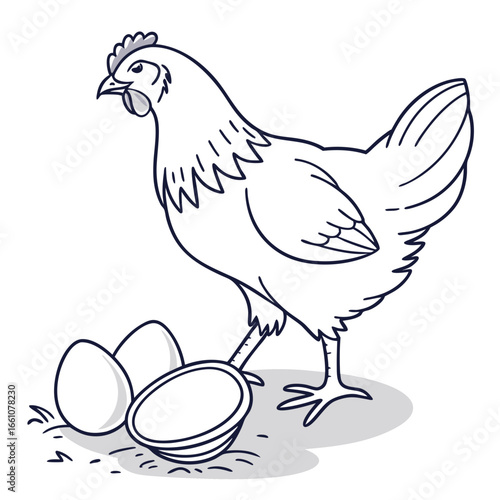 A hen with its eggs vector illustration design is on a white background 
