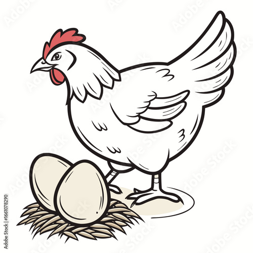 A hen with its eggs vector illustration design is on a white background 