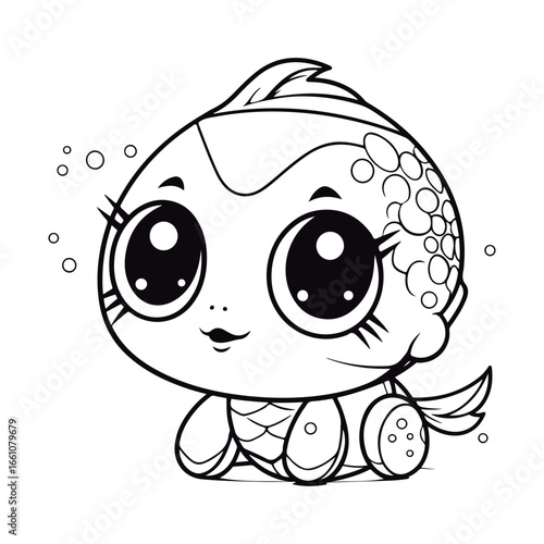 Coloring book for kids baby Salmon kawai vector.