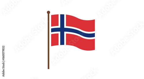 Icon Vector SVG Illustration of Norwegian Flag with Geometric Shapes Flat Design in Red Blue White Colors