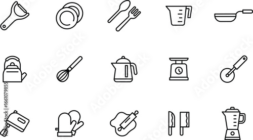 Outline icon collection of cooking tools