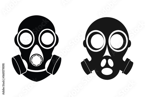 Gas mask silhouette vector illustration, Set of Gas mask silhouette