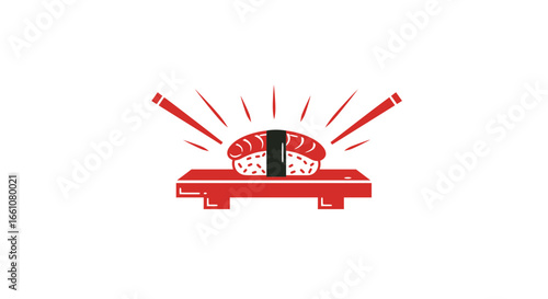 Minimalist Vector SVG Icon of Sushi on a Wooden Table in Flat Style with Red and White Colors
