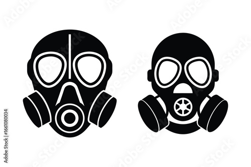 Gas mask silhouette vector illustration, Set of Gas mask silhouette