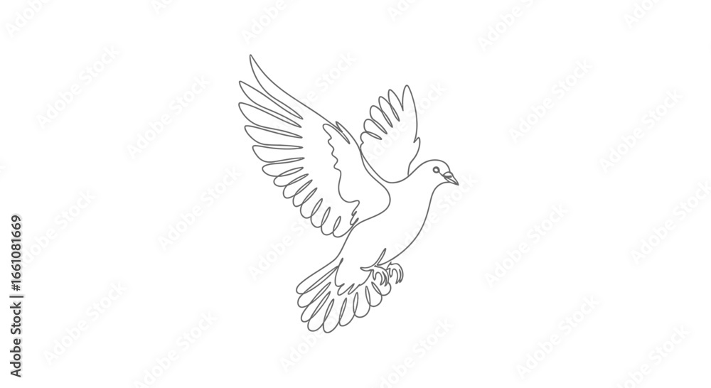 Obraz premium Vector Minimalist Line Art SVG Illustration of Flying Dove with Outlined Feathers in Elegant Modern Style for Digital and Branding Use