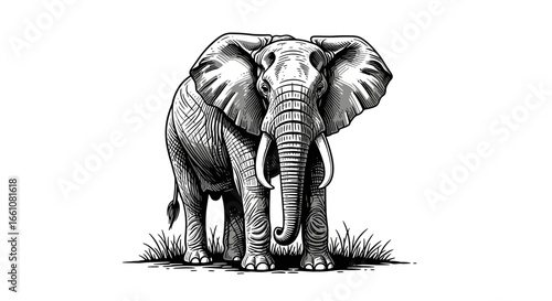 Vector Detailed Black and White SVG Illustration of Elephant with Realistic Features in Line Art Style for Wildlife and Nature Themes