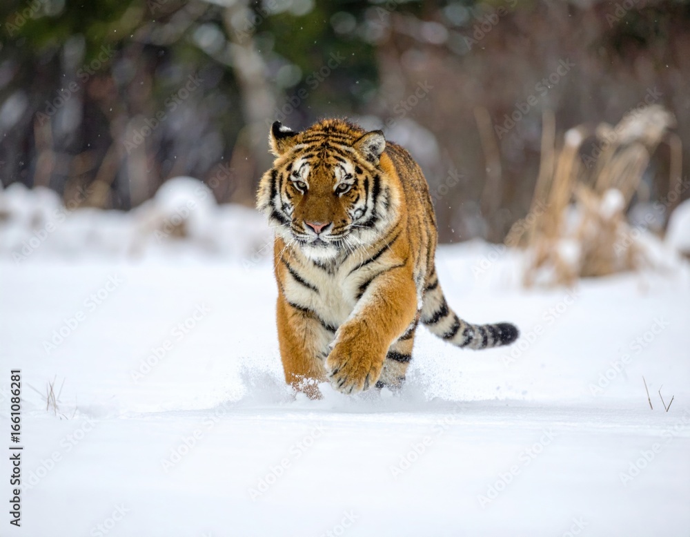 Obraz premium Tiger running in the snow
