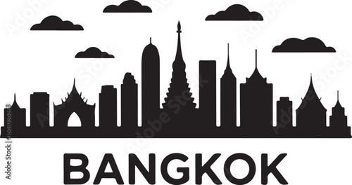 Bangkok Skyline Horizontal Banner | Minimal Black Vector on White Background