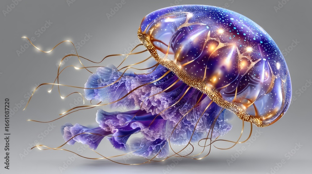 Obraz premium Captivating Jellyfish: A Mesmerizing Blend of Purple and Grace in the Depths of Celebration and Triumph
