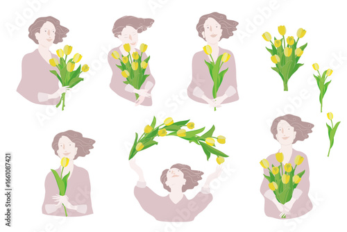 チューリップの花とマダム