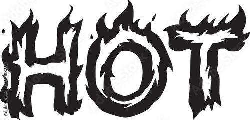 Fire Flames Typography Word 'HOT' in Black and White Vector
