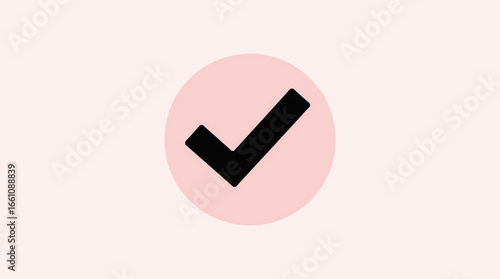 A bold, black checkmark icon inside a pale pink circle on a light background, symbolizing completion or correctness