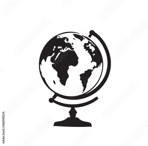 Globe with World Map Stand in Black and White Vector
