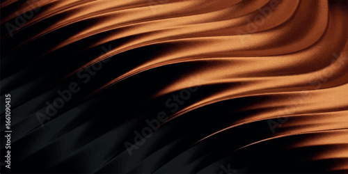 Abstract flowing waves of metallic gold and bronze texture with dramatic light and shadow contrast
