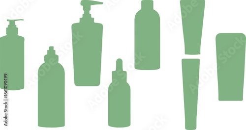 Cosmetic bottle vector, skincare product illustration, cosmetic container design, green bottle artwork, liquid dispenser icon, body care product vector, beauty product graphic, shampoo bottle illustra