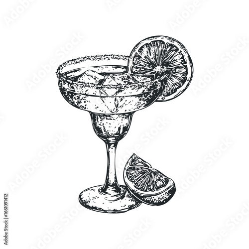 Sketch of Cocktail with Ice and Citrus Garnish