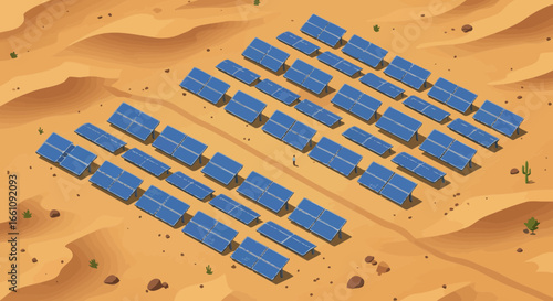 Desert Solar Farm Isometric Illustration