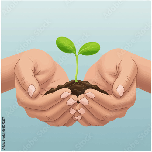 Hands Holding Green Sprout New Beginnings