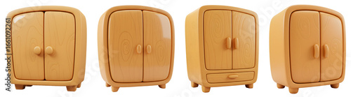 Compact Orange Wardrobe Renders Featuring Rounded Edges And a Drawer in Various Perspectives on Transparent Background