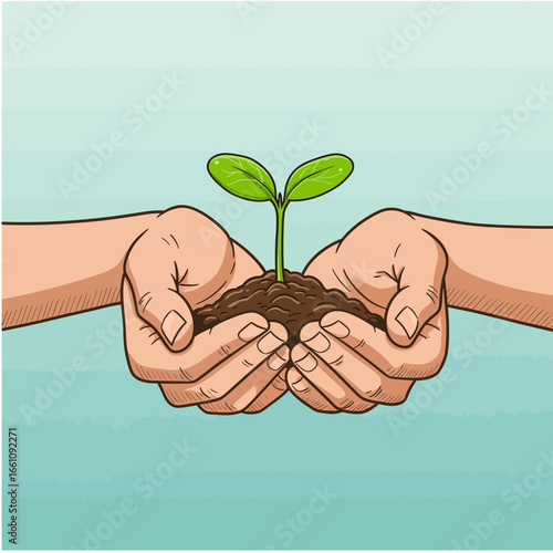 Hands Holding Green Sprout New Beginnings
