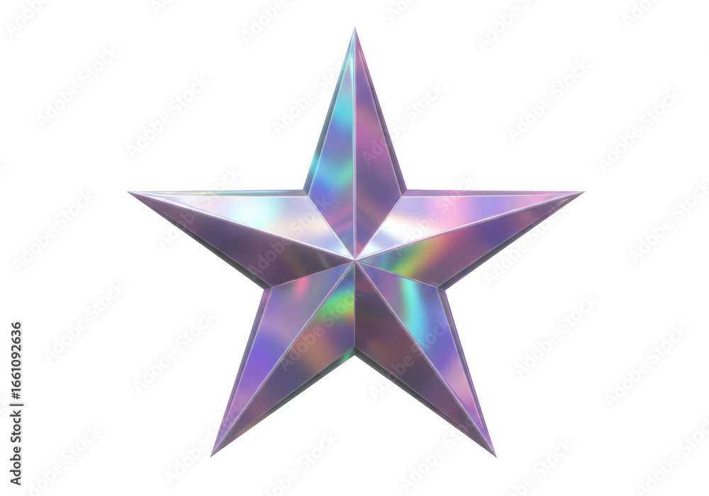 Obraz premium Isolated Holographic Shiny Five-Pointed Star on White Background