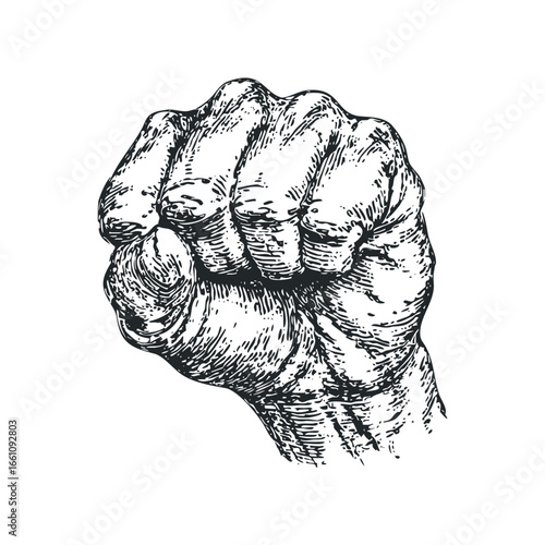 Detailed Ink Drawing of a Clenched Fist