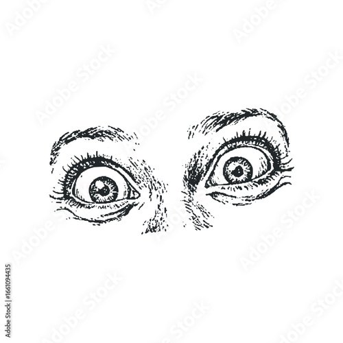 Staring Wide Eyes Black Ink Drawing Expressing Shock