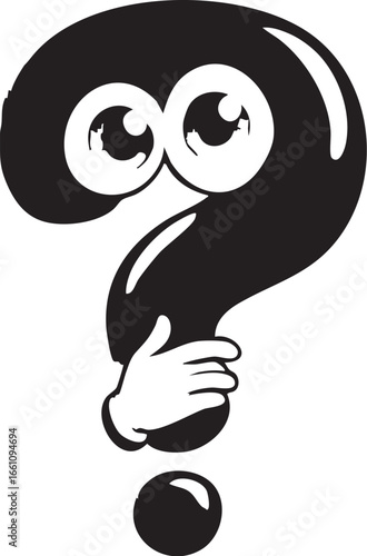 Cute Question Mark Character Vector Graphic, Cartoon Style Symbol with Hands and Eyes

