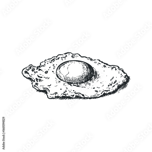 Hand-drawn sketch of a fried egg with a runny yolk on a white background