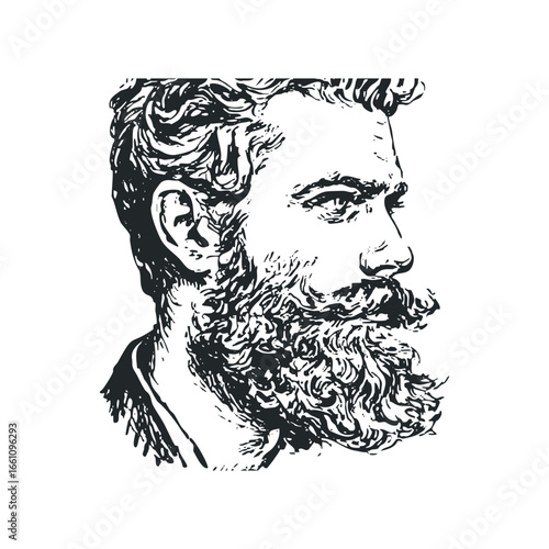 Stylized Graphite Portrait of a Bearded Man in Profile